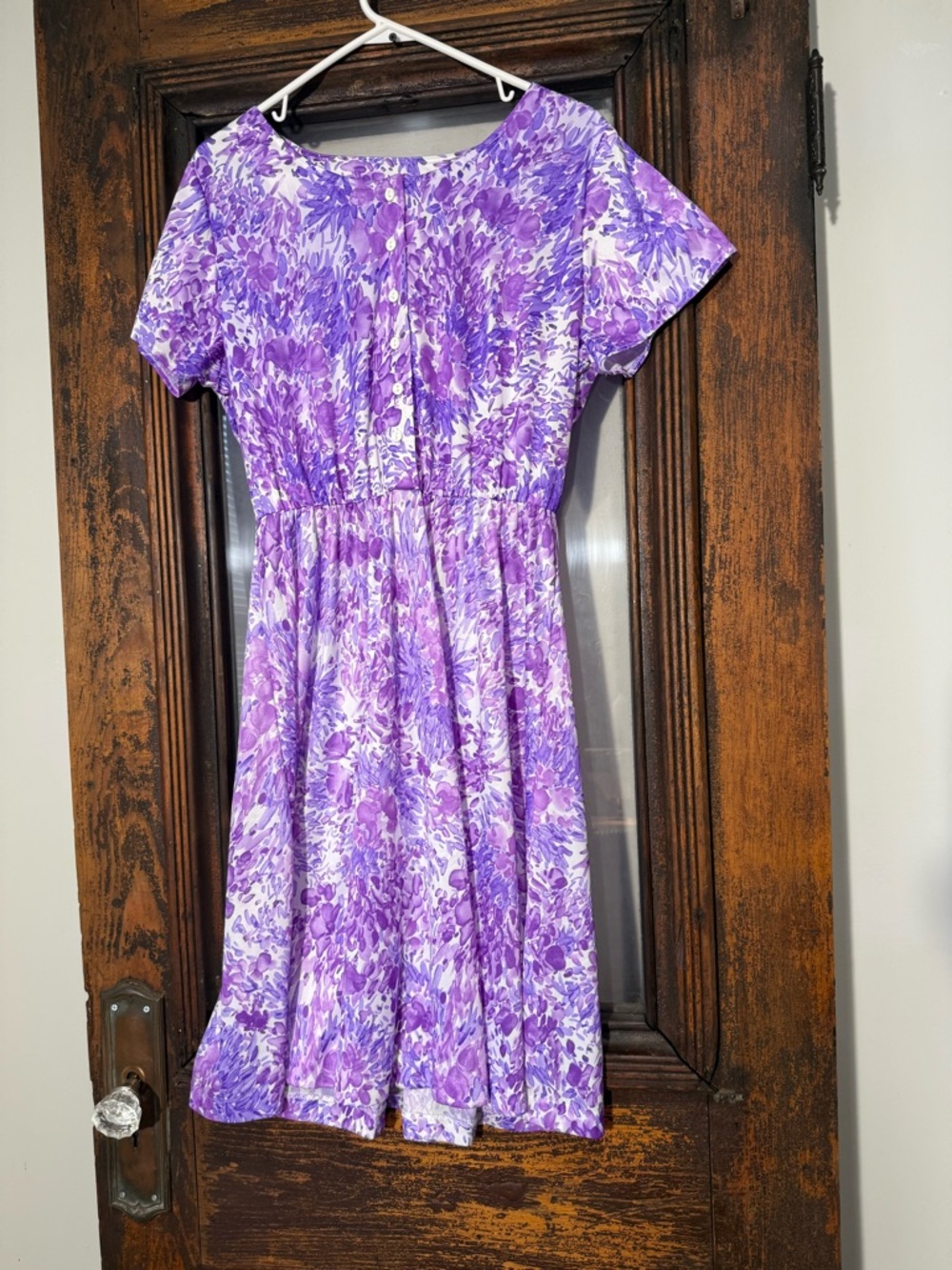 Vintage 80's Haband Purple Floral Short-Sleeve Dress large